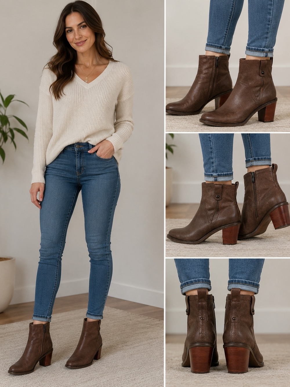 Clarks Artisan Brown Leather Booties Size 10 Block Heel Ankle Boots